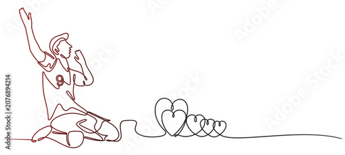 continuous line of celebration of a soccer player scoring a goal,Goal scoring celebration concept single line draw design vector illustration