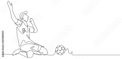 continuous line of celebration of a soccer player scoring a goal,Ilustrasi vektor desain gambar satu garis dengan konsep selebrasi mencetak gol