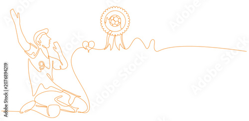 Continuous gold line of a soccer player celebrating a goal,Vector illustration of a single gold line design depicting a goal-scoring celebration.