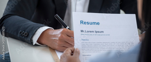 Schilderij op canvas Banner Job Interview with headhunter agent and applicant