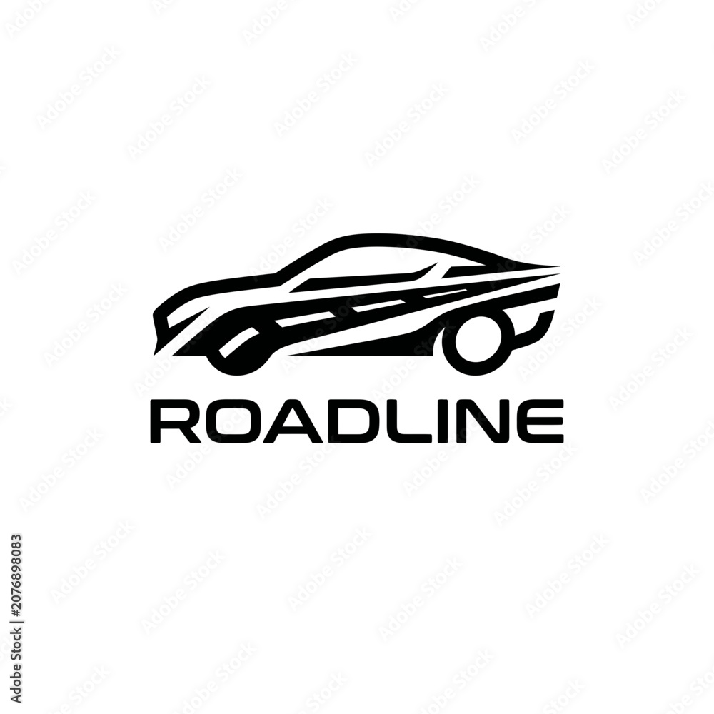 Fototapeta premium Modern car silhouette logo with integrated road line design