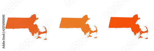 Set and Collection of Massachusetts state map isolated on white transparent png background.