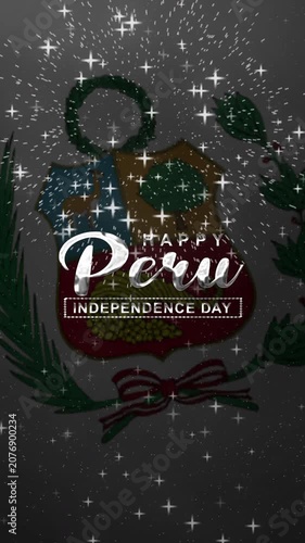 Happy peru independence day text animation with waving flag and fireworks. Suitable for patriotic designs and national celebrations.