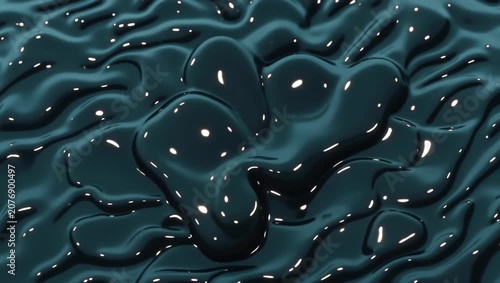 Deep Petrol Teal Fluid with Heavy Cellular Mounds and Spherical Highlights

