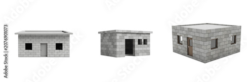 Set and Collection of gray concrete building block isolated on white transparent png background.
