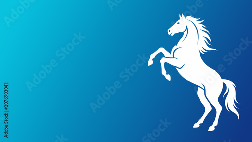 A majestic white silhouette of a rearing stallion placed against a vibrant blue gradient background with ample copy space for minimalist compositions.