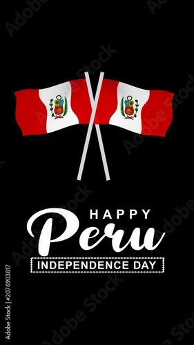 Crossed peru national flags with celebratory graphic text for peru independence day. Suitable for festive events.