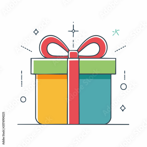 Gift Box Icon with Ribbon and Sparkles
