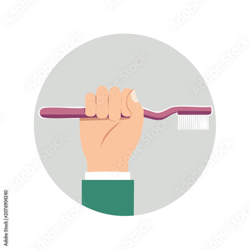 Hand holding purple toothbrush flat vector illustration