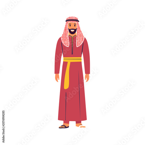 Man in traditional red robe and headscarf vector illustration