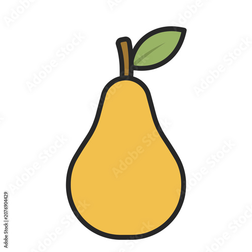 Yellow pear with green leaf and stem vector illustration