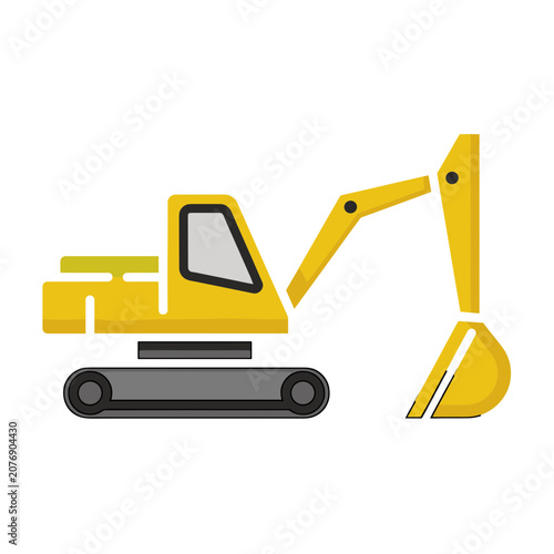 Yellow Excavator Flat Vector Illustration