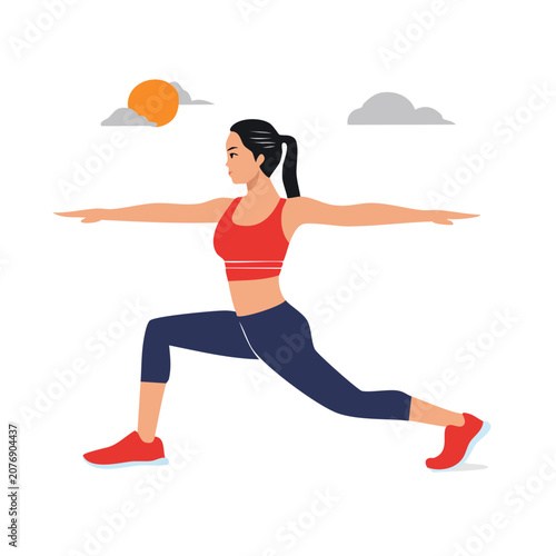 Woman in yoga lunge pose flat vector illustration
