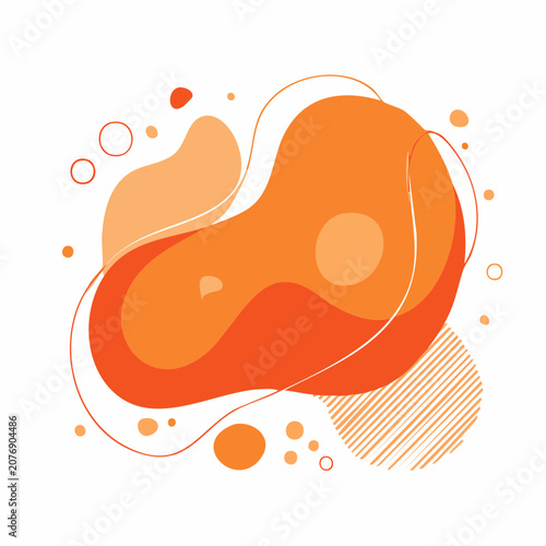 Abstract Orange Fluid Shapes with Lines and Circles