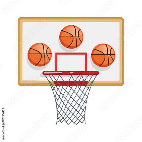 Basketball Hoop with Balls Flat Vector Illustration