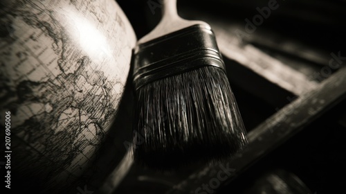 Paintbrush on globe illustrating art creation and ideas for design