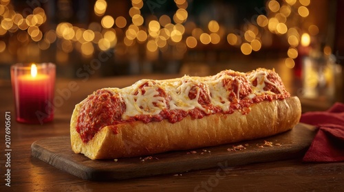 Savory Italian Meatball Sub Overflowing with Melted Mozzarella and Rich Marinara Sauce on a Toasted Roll