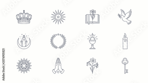 Canvastavla Elegant religious and spiritual symbols collection featuring crown dove chalice