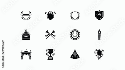 Photos Elegant black and white icons showcasing triumph celebration and achievement for