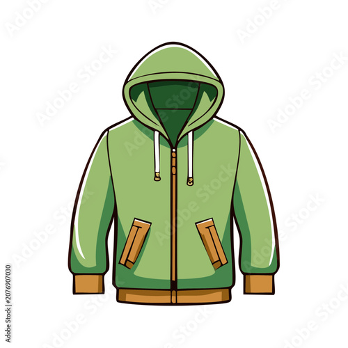 Green hoodie with brown accents flat vector illustration