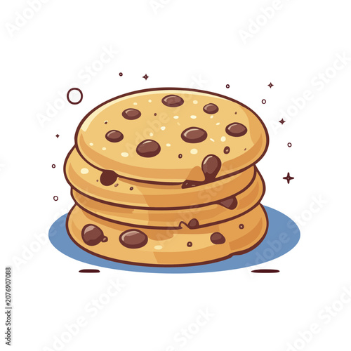 Stack of Chocolate Chip Cookies Flat Vector Illustration