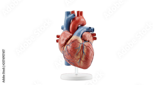 Human heart anatomical 3D model on stand.