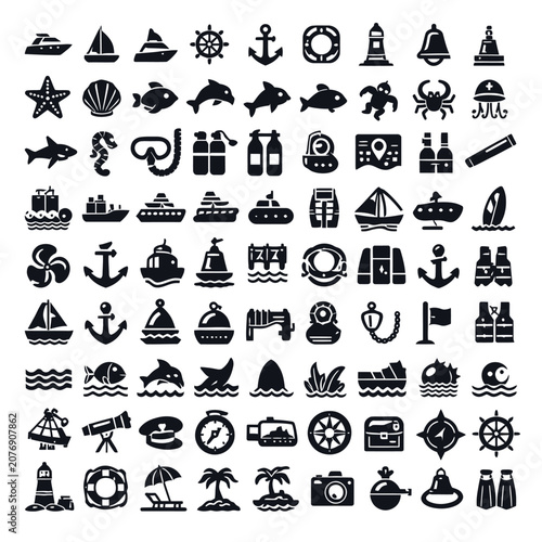 Set of nautical marine sea and ocean travel icons.