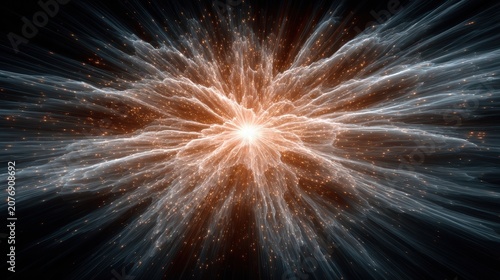 Abstract cosmic explosion with glowing light particles in deep space background vibrant cosmic burst emitting radiant light energy through dark space nebula