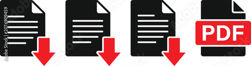 Fotografie PDF document download icon collection featuring file transfer digital documents