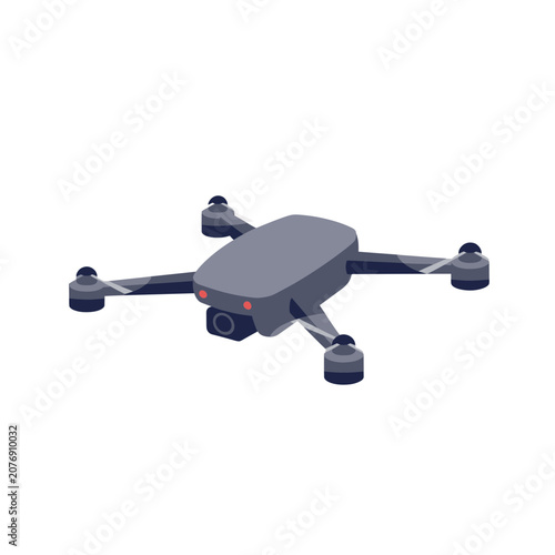 Flat vector illustration of a quadcopter drone with camera