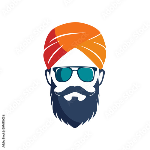 Flat vector illustration of a man with turban and sunglasses