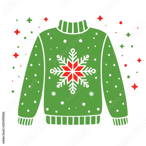 Green Christmas sweater with snowflake design vector