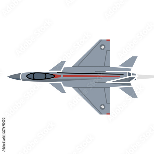 Gray Fighter Jet Side View Flat Vector Illustration