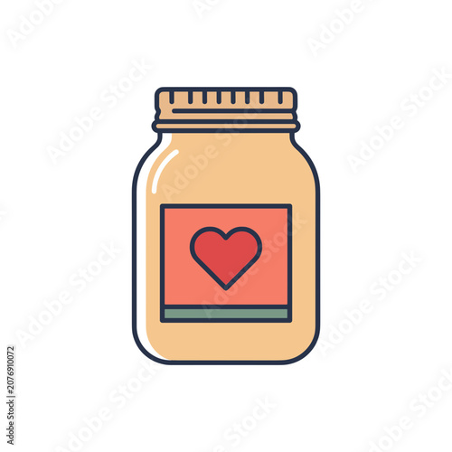 Glass jar with heart label flat vector illustration
