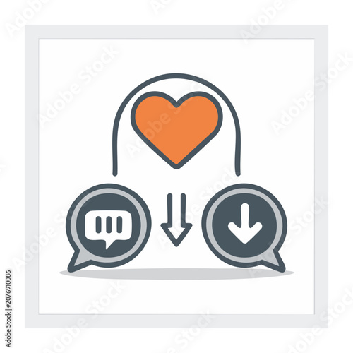 Heart and speech bubbles icon in flat design