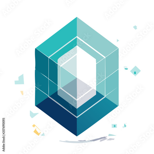 Isometric Hexagonal Prism with Geometric Shapes