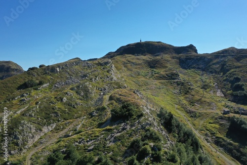Aerial view of Mount La Nuda from the side of the province of Reggio Emilia near the Cerreto Pass in the Apennine Mountains. Cerreto Laghi, Reggio Emilia, Italy 