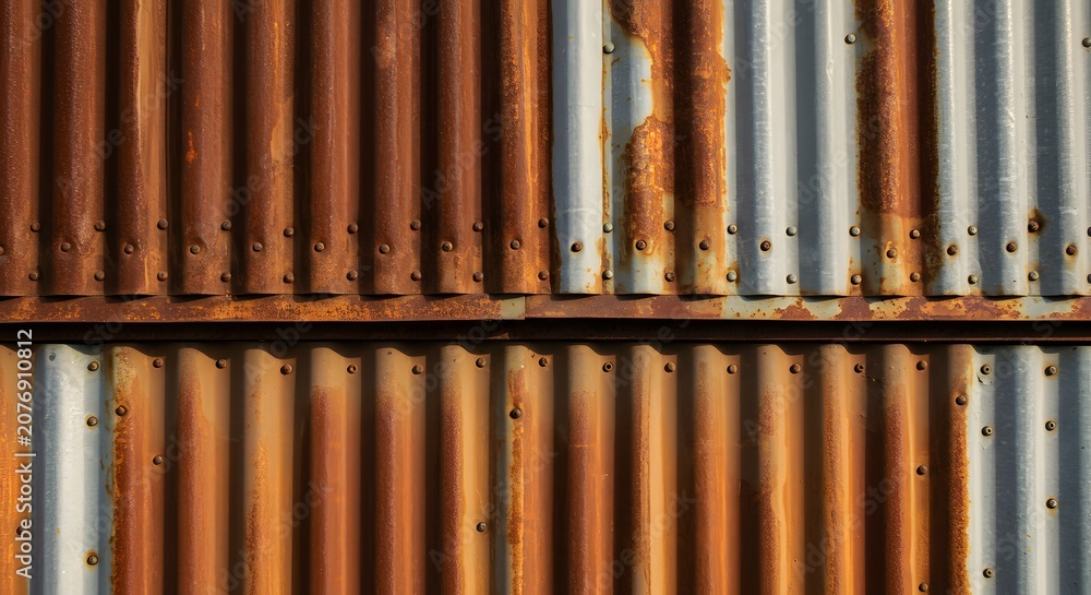 Obraz premium Weathered Corrugated Metal Panels with Rust and Patina.