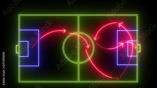 Glowing Neon Soccer Match Tactics Blueprint and Game Plan Motion Graphic Video with Triple Repeated Saber Effect and Abstract Coaching Board Elements