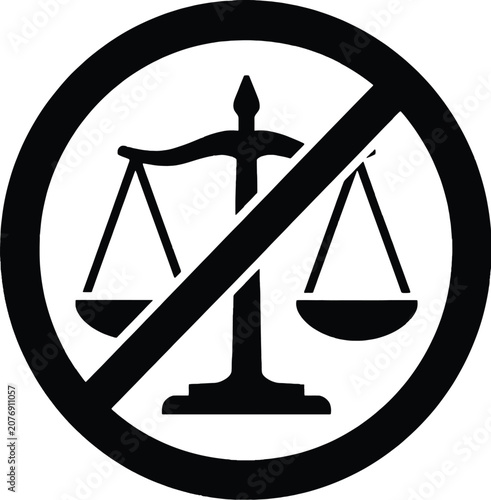 Fotografia No justice or no law prohibited sign with a black scale of justice icon inside a