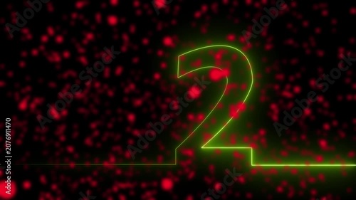 Futuristic Neon Yellow Number Two Glowing Line Animation with Dynamic Saber Effects and Sparkling Particle Snow Background