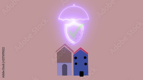Futuristic online insurance and financial assurance concept presented by a businessman using animated neon icons on digital interface.