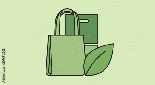 Hand-drawn flat graphic illustration of the right side of a green tote