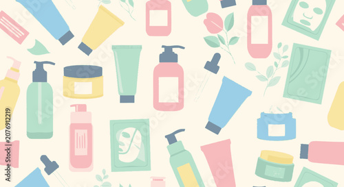 Hand-drawn flat graphic seamless pattern featuring pastel-colored skin