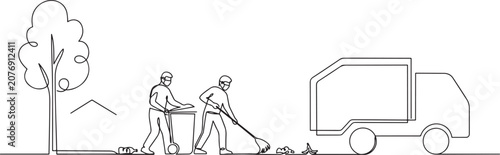 Canvas-taulu scavenger cleaning masked workers cleaning the environment with garbage truck