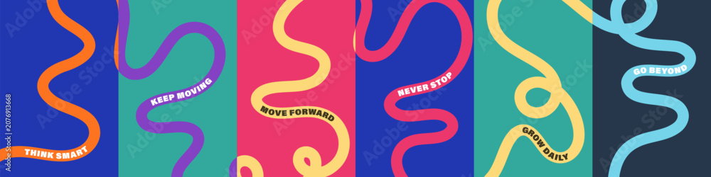 Fototapeta premium Vibrant abstract poster with flowing shapes in warm colors featuring colorful, fluid wavy lines for a dynamic, modern feel, motivational design typography for creative wall art