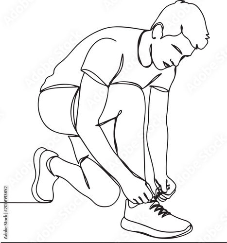 Obraz na plátně young athlete person tightening the rope of sneakers