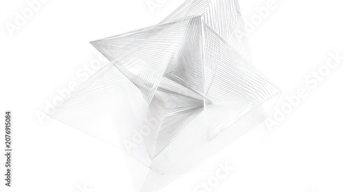 Abstract geometric form with lines and shadows on white background