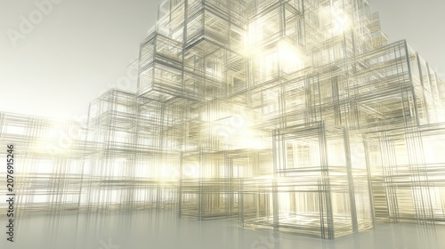 Abstract architectural structure design with transparent glass effect and bright lighting