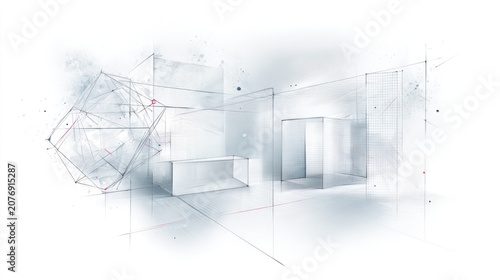 Architectural interior visualization with geometric structures and designs